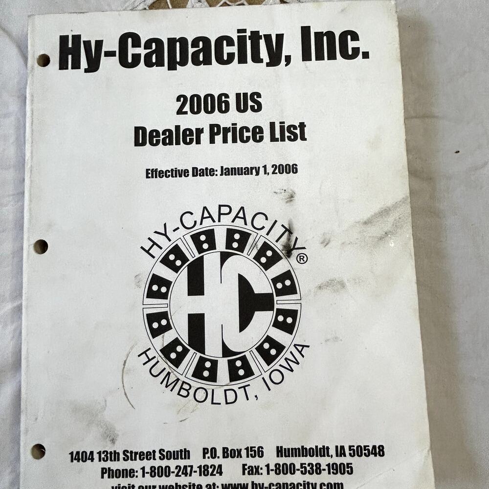 SKU 1642 Hy-Capacity 2006 Dealer Price List Agricultural Equip Heavy Duty Parts